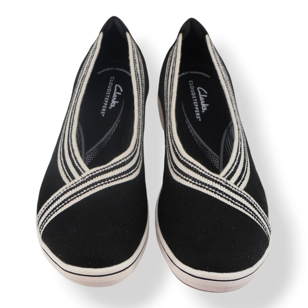 Clarks Cloudsteppers Breezesky Air Black Stripe Slip-On Flat Womens Size 8.5 - Picture 2 of 8